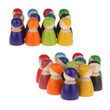 Maxbell 24Pieces Rainbow Wooden Peg Dolls People Dolls Decorative Craft Kids Toys