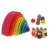 Colorful Wooden Rainbow Blocks Stack Tunnel Stacking Game Toys