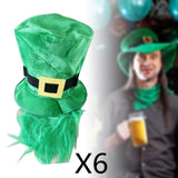 Maxbell 6pcs Mens St. Patricks Day Green Leprechaun Hat w/ Beard Irish Costume