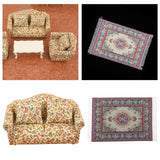 Maxbell Wood Sofa and Carpet Furniture for 1/12 Dollhouse