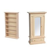 Maxbell 2 PCS Wood Miniature Wardrobe Mirror Closet for 1:12 Dollhouse Furniture Set