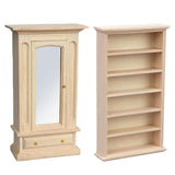 Maxbell 2 PCS Wood Miniature Wardrobe Mirror Closet for 1:12 Dollhouse Furniture Set