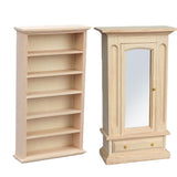 Maxbell 2 PCS Wood Miniature Wardrobe Mirror Closet for 1:12 Dollhouse Furniture Set