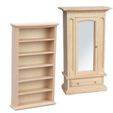 Maxbell 2 PCS Wood Miniature Wardrobe Mirror Closet for 1:12 Dollhouse Furniture Set