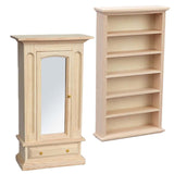 Maxbell 2 PCS Wood Miniature Wardrobe Mirror Closet for 1:12 Dollhouse Furniture Set