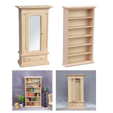 Maxbell 2 PCS Wood Miniature Wardrobe Mirror Closet for 1:12 Dollhouse Furniture Set