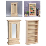 Maxbell 2 PCS Wood Miniature Wardrobe Mirror Closet for 1:12 Dollhouse Furniture Set