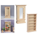 Maxbell 2 PCS Wood Miniature Wardrobe Mirror Closet for 1:12 Dollhouse Furniture Set