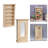 Maxbell 2 PCS Wood Miniature Wardrobe Mirror Closet for 1:12 Dollhouse Furniture Set