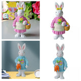 Maxbell 2x Miniature Resin Rabbit Figurine Easter Animal Bunny Statue Desk Decor
