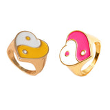 Maxbell 2 Pieces Trendy Love Heart Rings Yin Yang Theme for Female Women Girl Daily