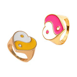 Maxbell 2 Pieces Trendy Love Heart Rings Yin Yang Theme for Female Women Girl Daily