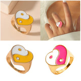 Maxbell 2 Pieces Trendy Love Heart Rings Yin Yang Theme for Female Women Girl Daily