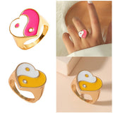 Maxbell 2 Pieces Trendy Love Heart Rings Yin Yang Theme for Female Women Girl Daily
