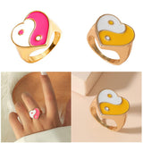 Maxbell 2 Pieces Trendy Love Heart Rings Yin Yang Theme for Female Women Girl Daily