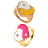 Maxbell 2 Pieces Trendy Love Heart Rings Yin Yang Theme for Female Women Girl Daily
