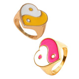 Maxbell 2 Pieces Trendy Love Heart Rings Yin Yang Theme for Female Women Girl Daily