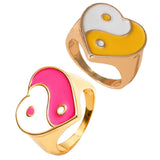 Maxbell 2 Pieces Trendy Love Heart Rings Yin Yang Theme for Female Women Girl Daily