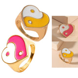 Maxbell 2 Pieces Trendy Love Heart Rings Yin Yang Theme for Female Women Girl Daily