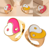 Maxbell 2 Pieces Trendy Love Heart Rings Yin Yang Theme for Female Women Girl Daily