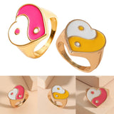 Maxbell 2 Pieces Trendy Love Heart Rings Yin Yang Theme for Female Women Girl Daily