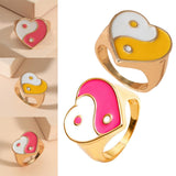 Maxbell 2 Pieces Trendy Love Heart Rings Yin Yang Theme for Female Women Girl Daily