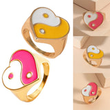 Maxbell 2 Pieces Trendy Love Heart Rings Yin Yang Theme for Female Women Girl Daily
