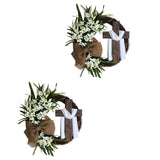 Maxbell 2x Round Easter Door Wreath with Cross with Burlap Home Front Door Decor