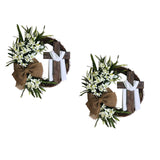 Maxbell 2x Round Easter Door Wreath with Cross with Burlap Home Front Door Decor