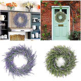 Maxbell 2pcs Artificial Door Wreath Hanging Lavender Flower Garland Fake Plant Decor