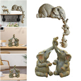Maxbell 2x Adorable Elephant Figurine Resin Carving Animal Statue Sculpture Decor