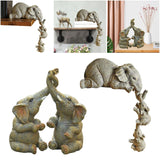 Maxbell 2x Adorable Elephant Figurine Resin Carving Animal Statue Sculpture Decor
