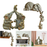 Maxbell 2x Adorable Elephant Figurine Resin Carving Animal Statue Sculpture Decor