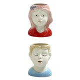 Maxbell 2x Succulent Pots Ceramic Planter Small Succulent Pot with Drainage Girl Boy