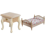 Maxbell 1/12 Dollhouse Wooden Bedroom Bedside Table+Mini Double Bed