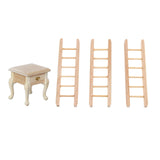 Maxbell 1/12 Dollhouse Simulation Wooden Bedroom Bedside Table+Step Ladder