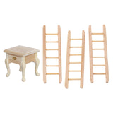 Maxbell 1/12 Dollhouse Simulation Wooden Bedroom Bedside Table+Step Ladder