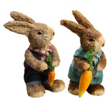 Maxbell 2Pcs Standing Bunny Straw Rabbit Easter Desktop Artificial Animal Model