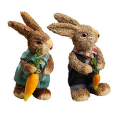 Maxbell 2Pcs Standing Bunny Straw Rabbit Easter Desktop Artificial Animal Model