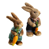 Maxbell 2Pcs Standing Bunny Straw Rabbit Easter Desktop Artificial Animal Model