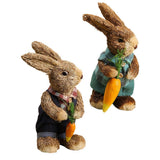 Maxbell 2Pcs Standing Bunny Straw Rabbit Easter Desktop Artificial Animal Model