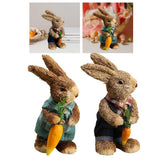 Maxbell 2Pcs Standing Bunny Straw Rabbit Easter Desktop Artificial Animal Model