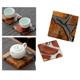 Maxbell 2pcs Creative Resin Wood Coasters Tea Cup Square Pad Tableware Decors