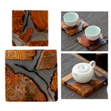 Maxbell 2pcs Creative Resin Wood Coasters Tea Cup Square Pad Tableware Decors