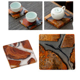 Maxbell 2pcs Creative Resin Wood Coasters Tea Cup Square Pad Tableware Decors