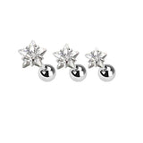 Maxbell 3xset of 3-size 316L Steel Star Clear Zircon Ear Studs Body Piercing Studs