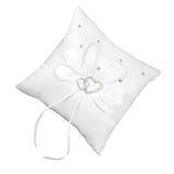 Maxbell 15xWhite Double Heart Crystal Rhinestone Wedding Ring Pillow 15cmx15cm