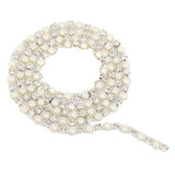 Maxbell 3xDiamante Fake Pearls Rhinestones Flower Chain Sewing Trim Craft 1yd Silver