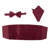 Maxbell 2x3pcs Men's Satin Bow Tie Cummerbund Hanky Handkerchief Wine Red