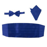 Maxbell 2x3pcs Men's Satin Bow Tie Cummerbund Hanky Handkerchief Royal Blue